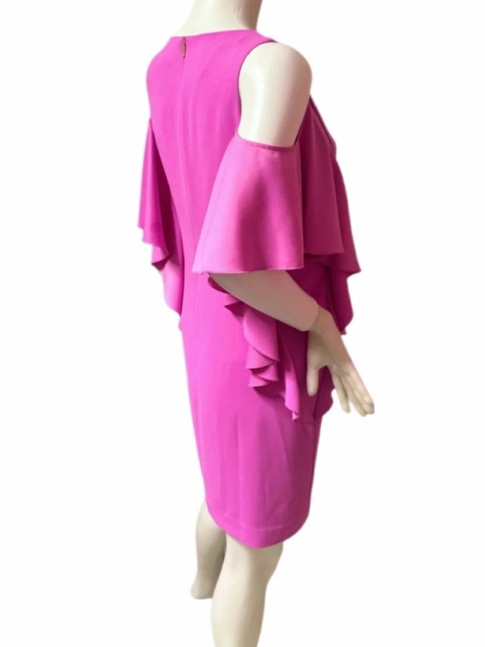 Trina Turk Hot Pink Cold-Shoulder Ruffle Shift Dress